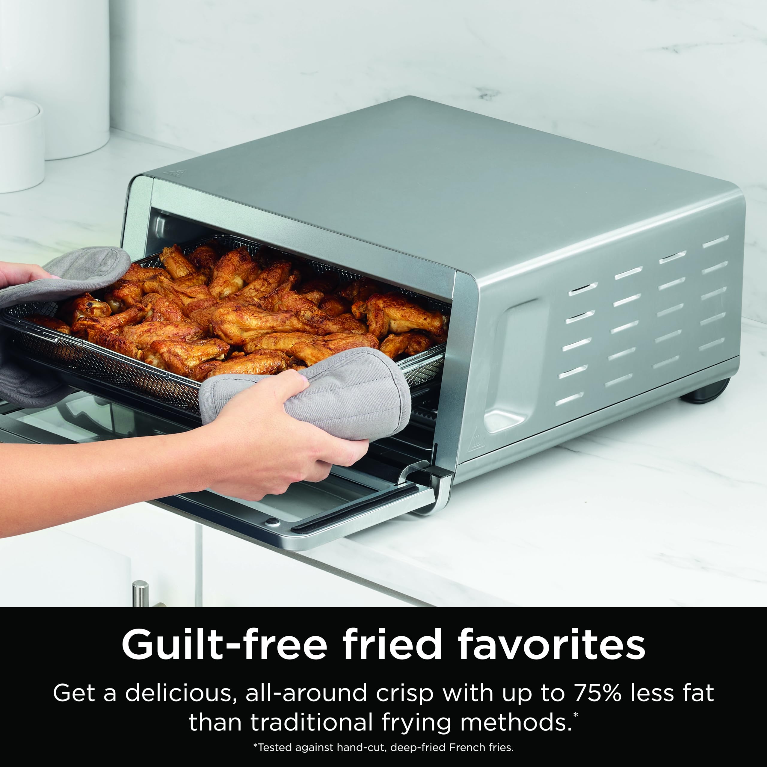 Ninja Flip Toaster Oven & Air Fryer removable crumb tray for easy cleanup