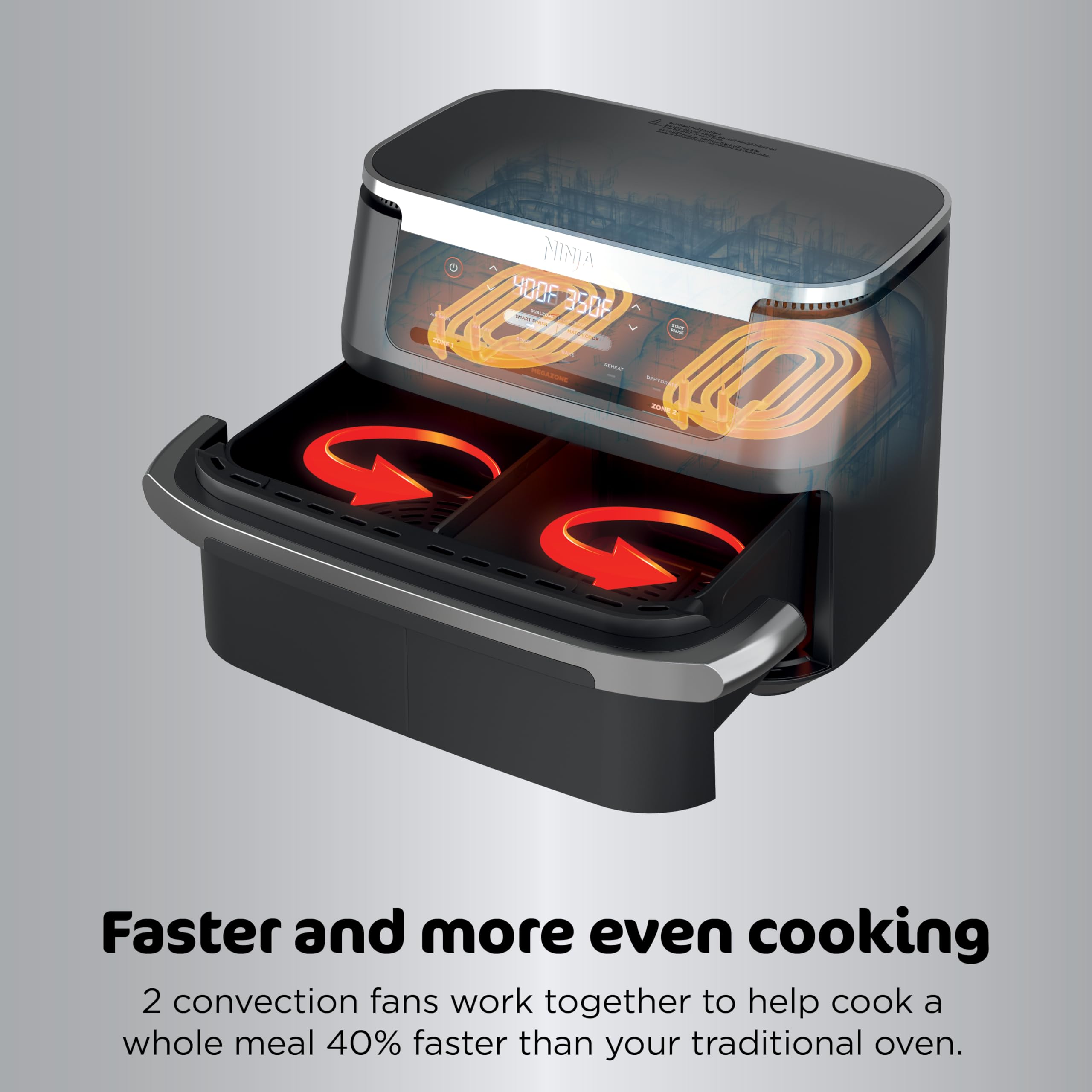 Two heating fans cook faster and evenly