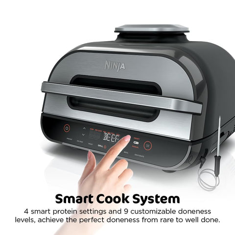 Ninja Foodi Smart XL grill grate with splatter shield minimizes mess.