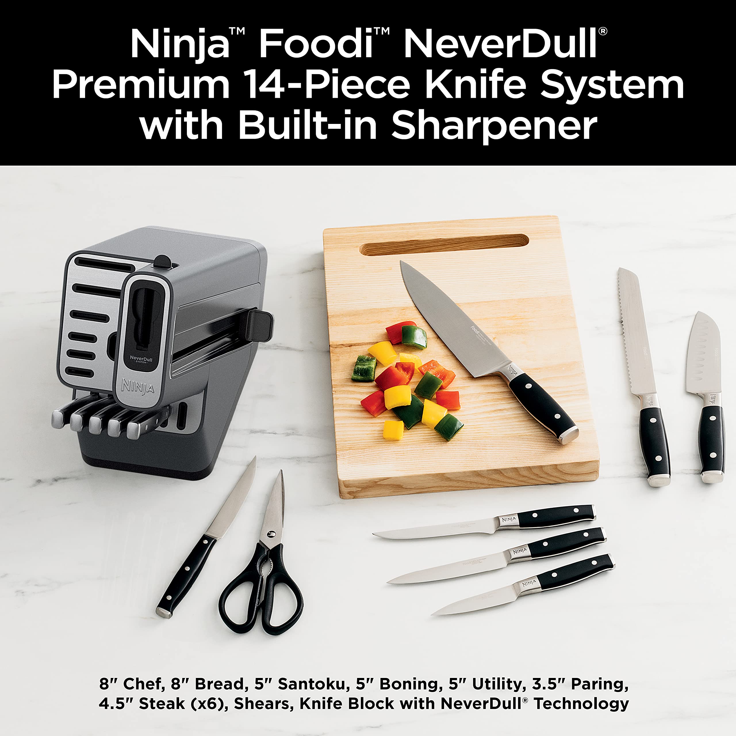 Ninja NeverDull 8in chef knife ready for precise slicing and balanced control