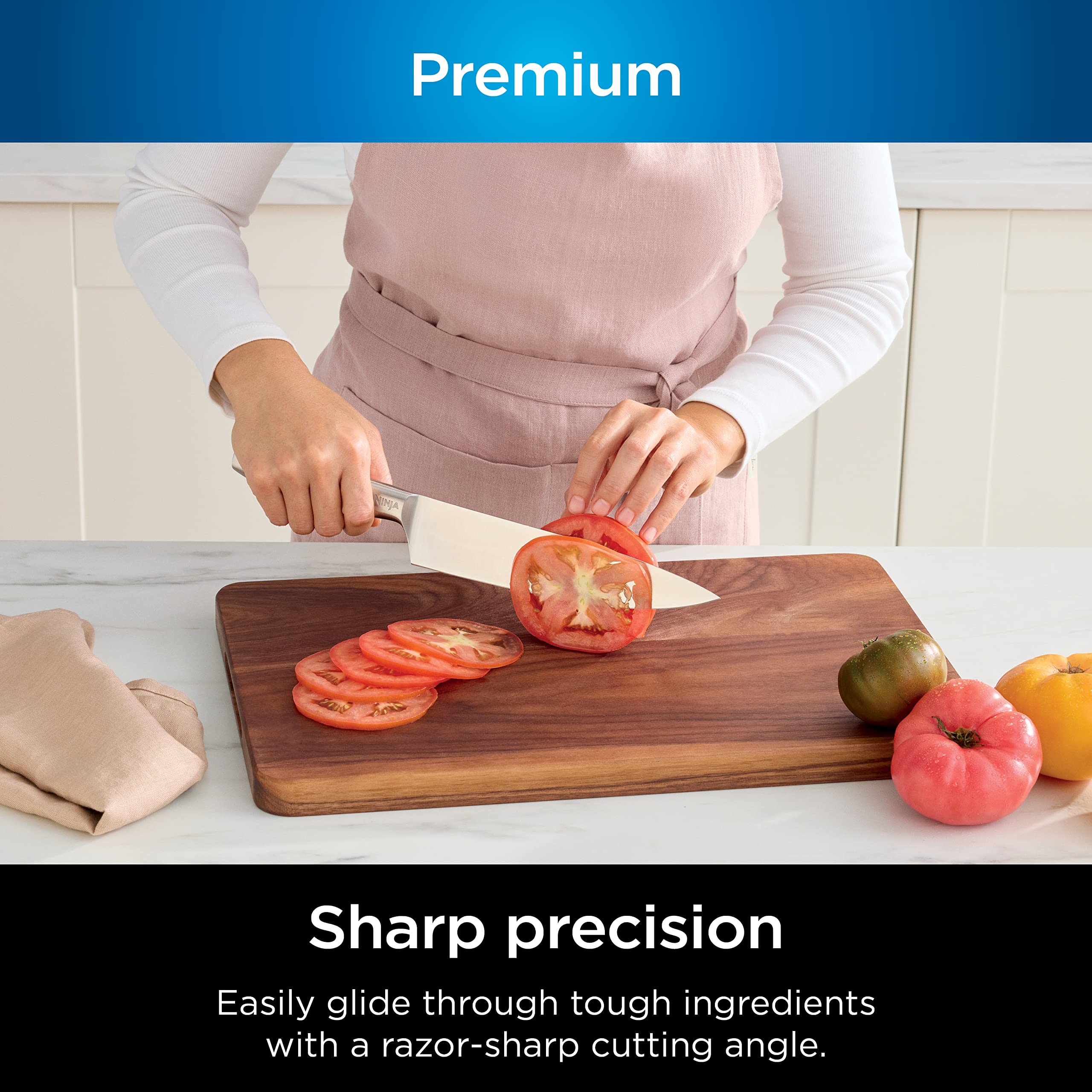 Ninja NeverDull 8-inch chef knife ready for precise chopping.