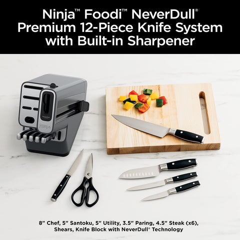Ninja NeverDull 8-inch chef knife slices herbs with precision.