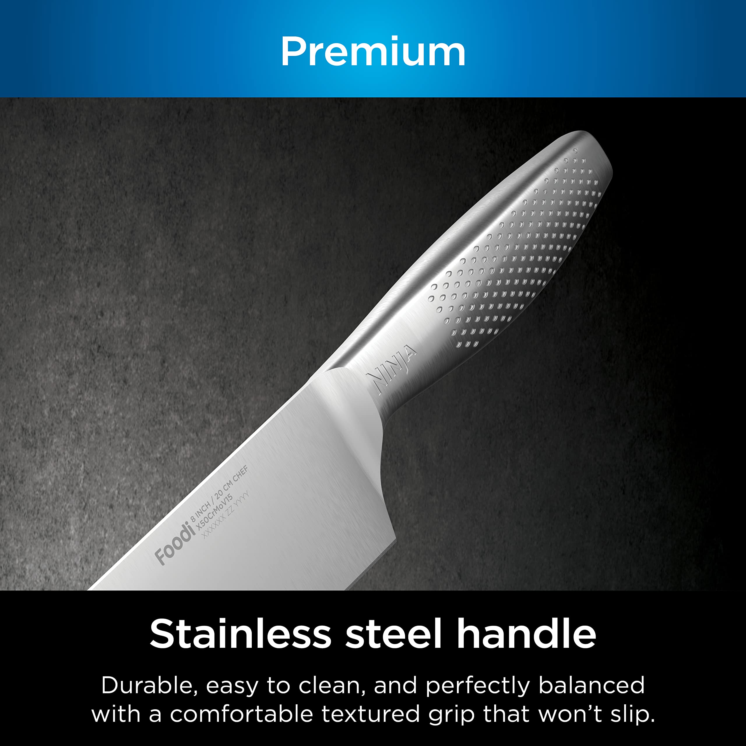 Ninja NeverDull 8-inch slicing knife ideal for clean meat and fish cuts.