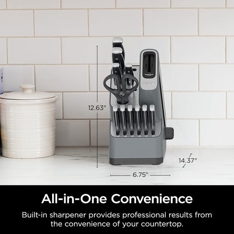 Ninja NeverDull steak knives deliver clean cuts for tender results.