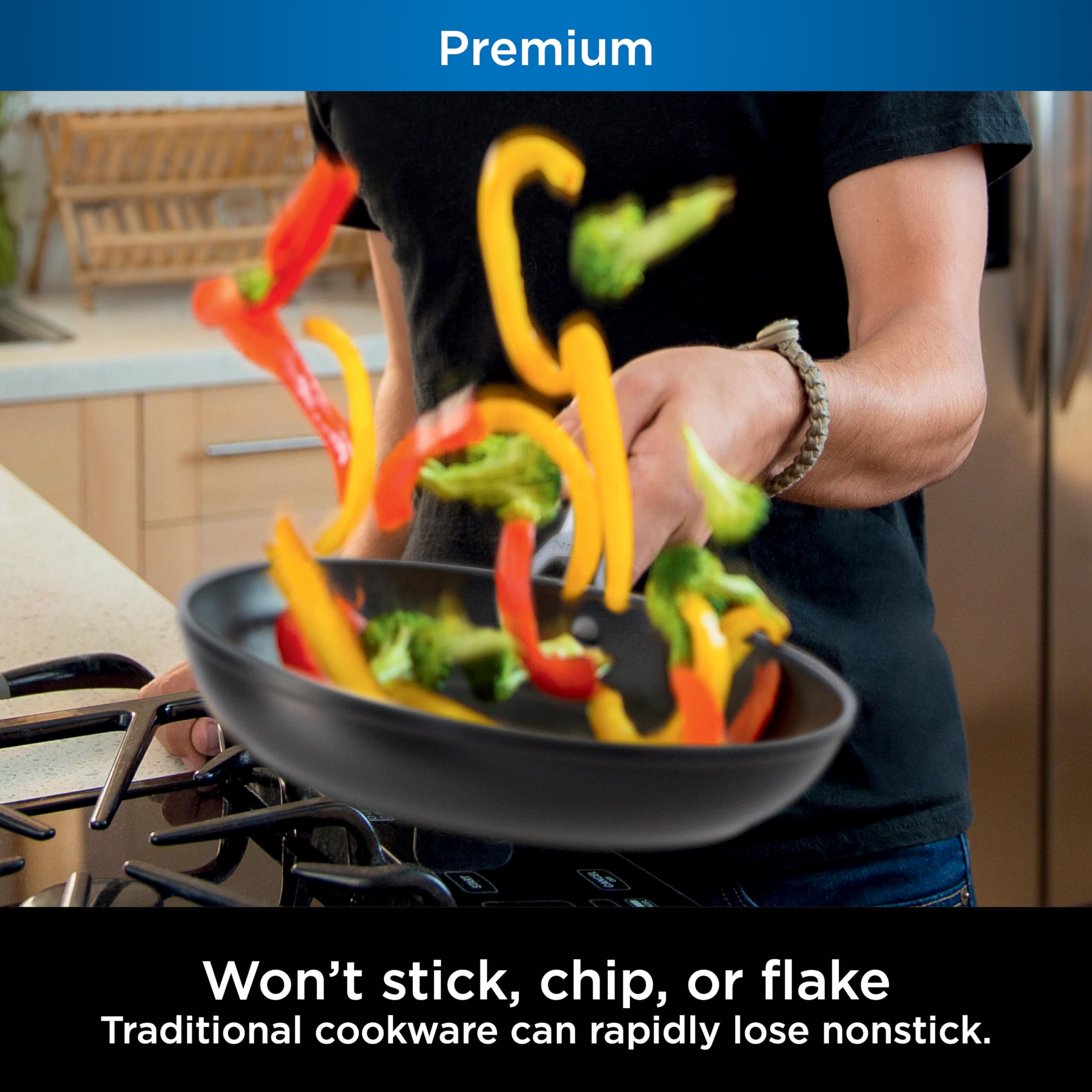 Ninja NeverStick 8-inch fry pan with smooth surface for easy eggs and cleanup.