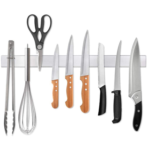 Ninonly 16-inch magnetic knife strip securely holds knives for quick access.