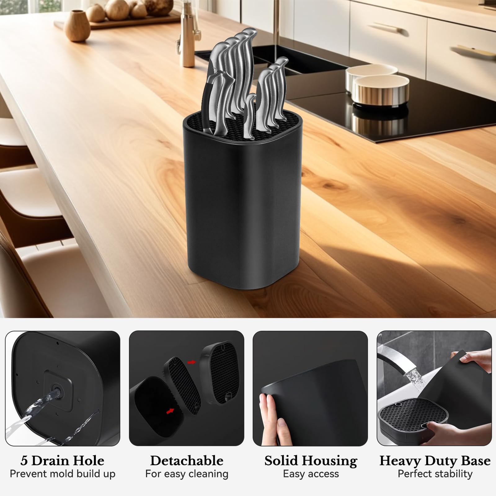 Ninonly double wave layer knife block stabilizes blades during storage