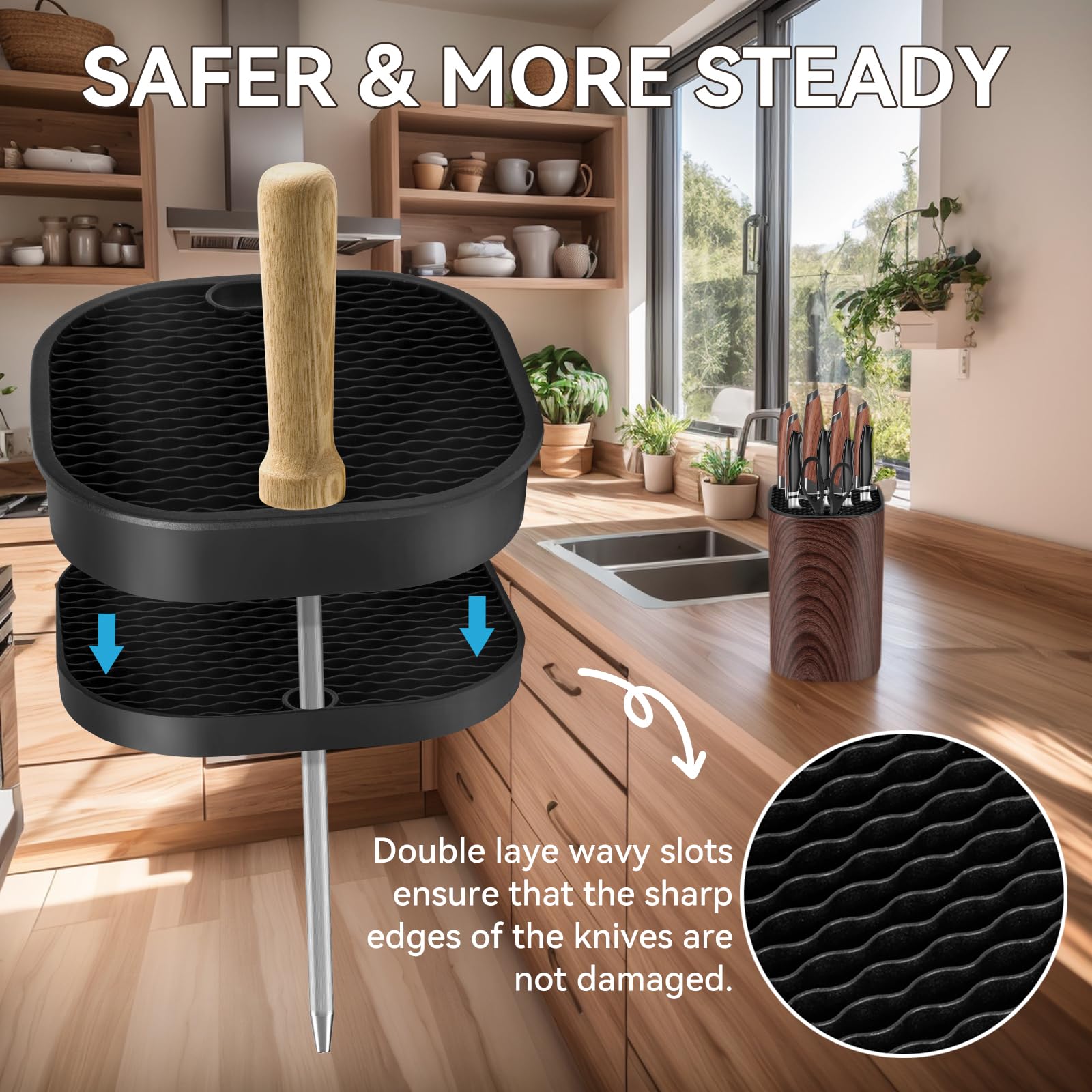 Ninonly knife block supports blades up to 8.2 inches long and 4.8 inches wide