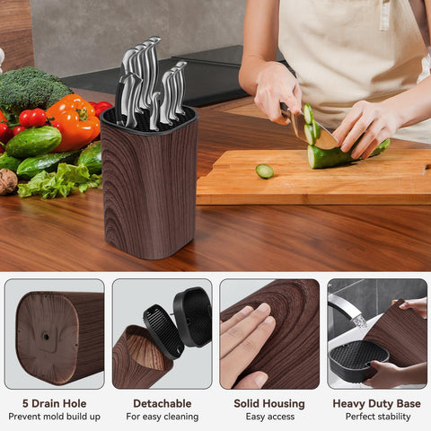 Ninonly knife block brown finish adds modern style and durability