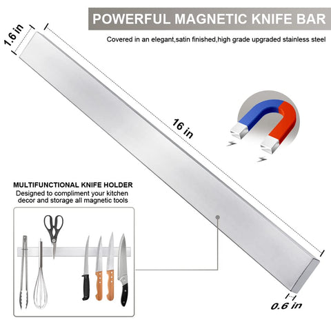 Ninonly satin-finish stainless steel knife bar blends with modern kitchen decor.