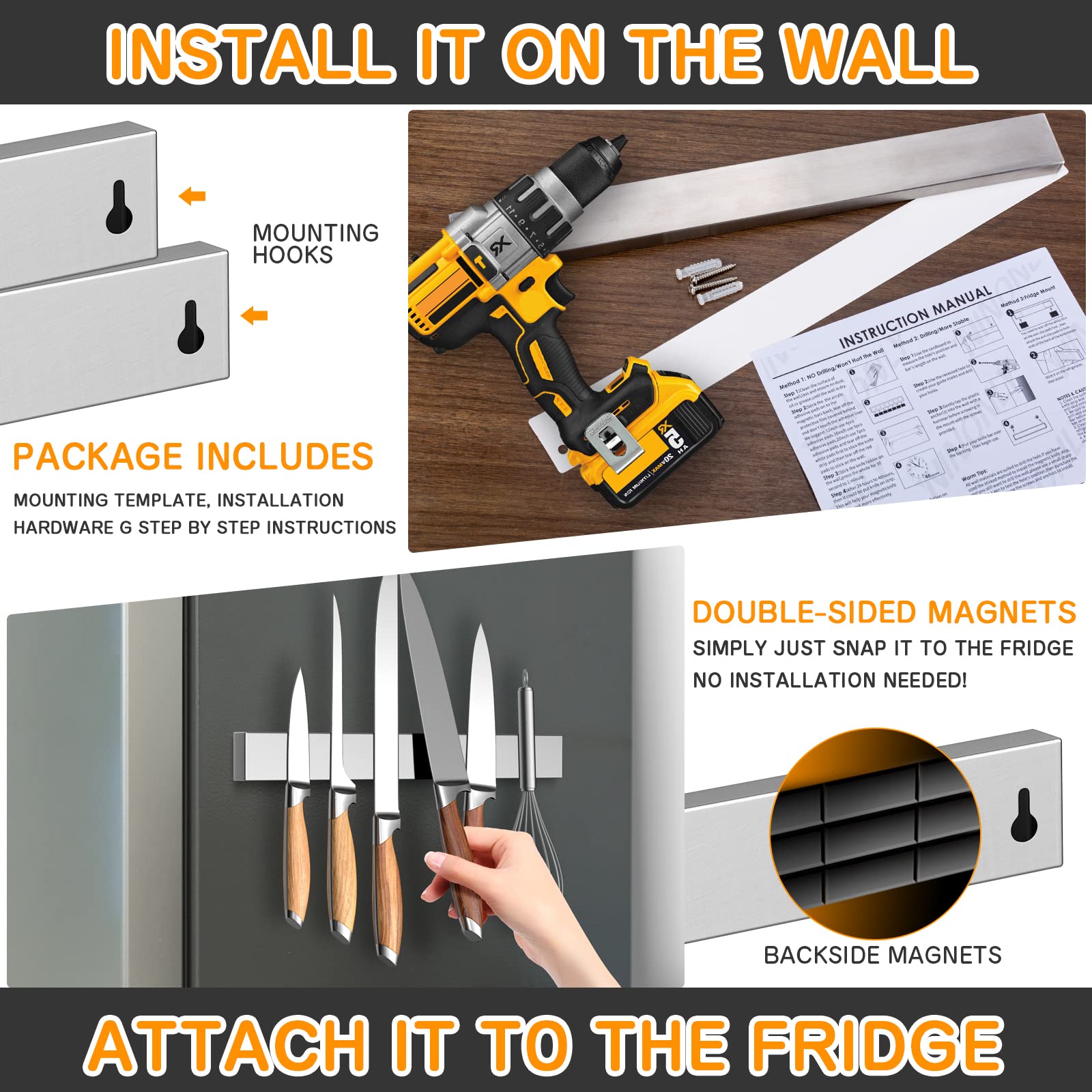 Ninonly two-way installation enables fridge or wall mounting.