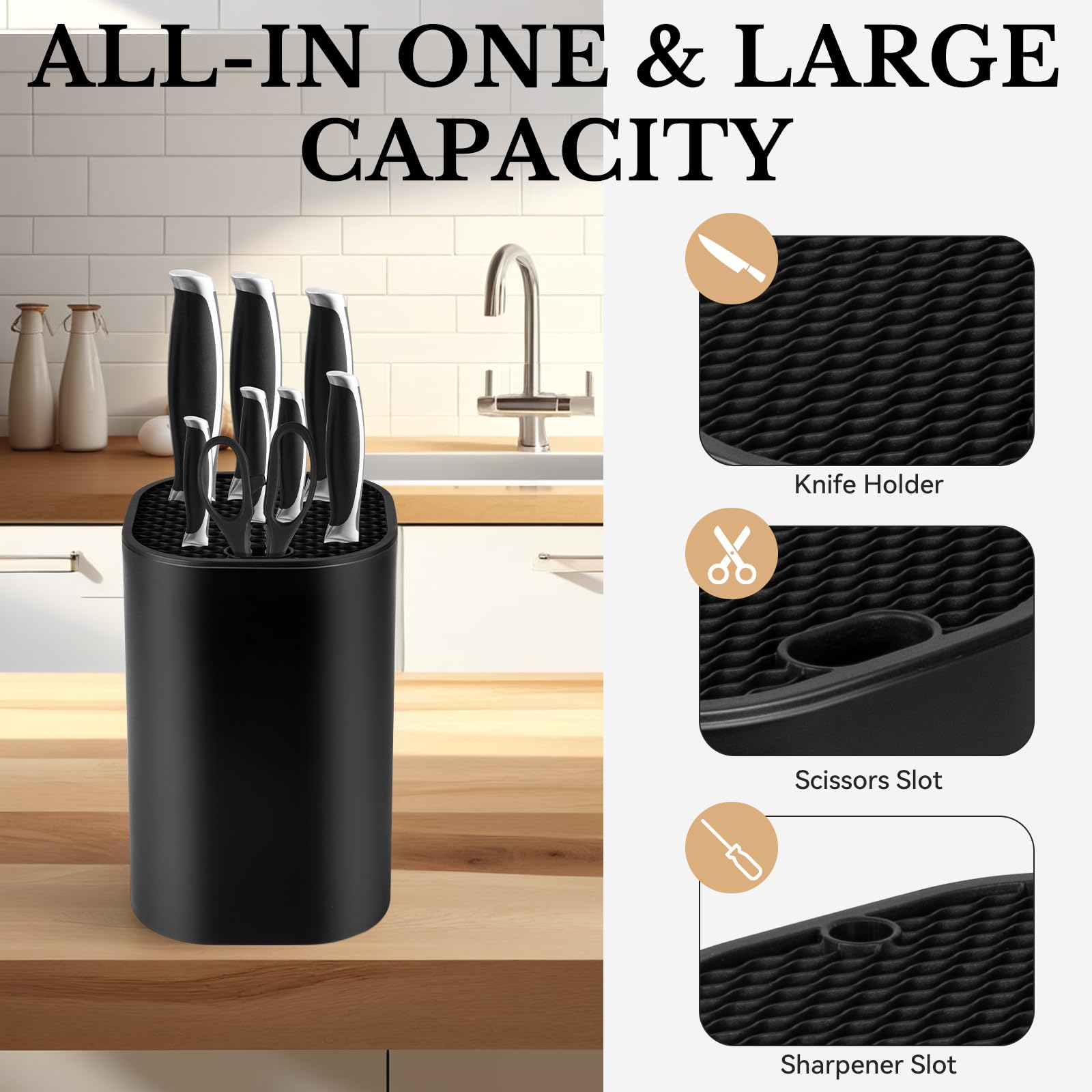 Ninonly universal knife holder with scissors slot provides quick access to blades