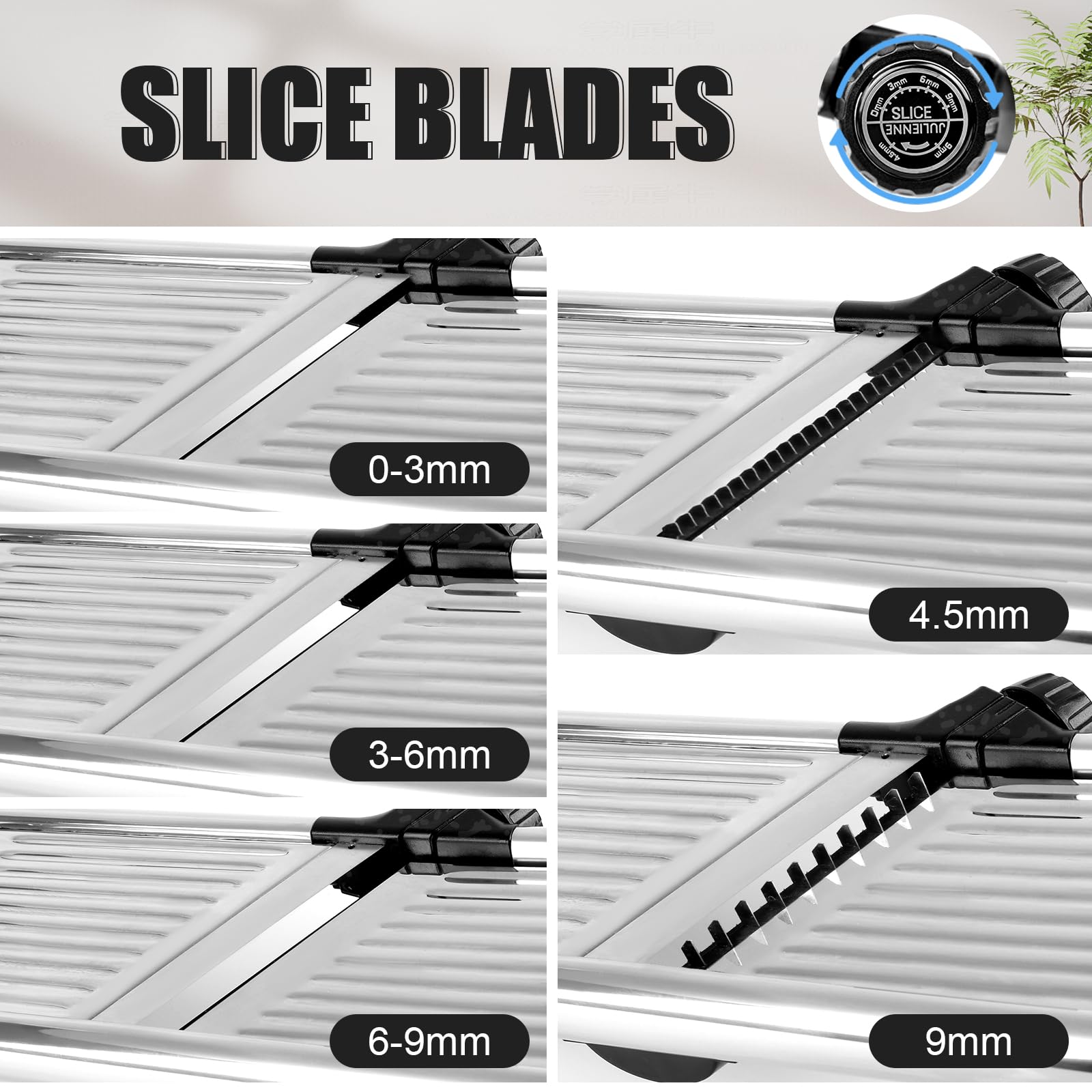 NIOSAVM mandoline slicer stainless steel body shows durability and rust resistance.