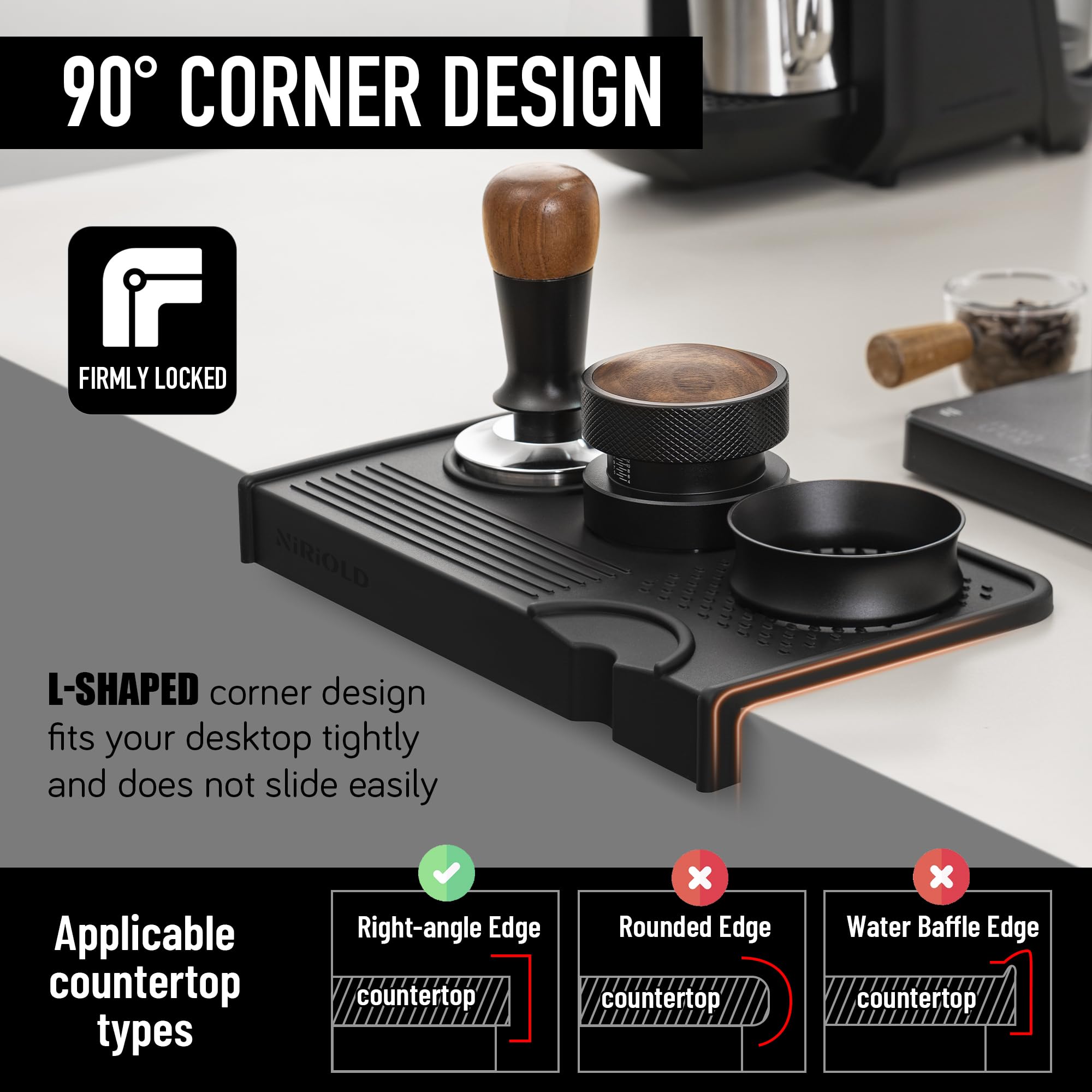 NiRiOLD espresso tamping mat multi-slot design keeps tampers organized