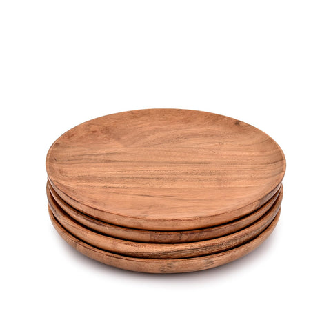 NIRMAN acacia wood dinner plates edge lip for spill prevention and neater serving.