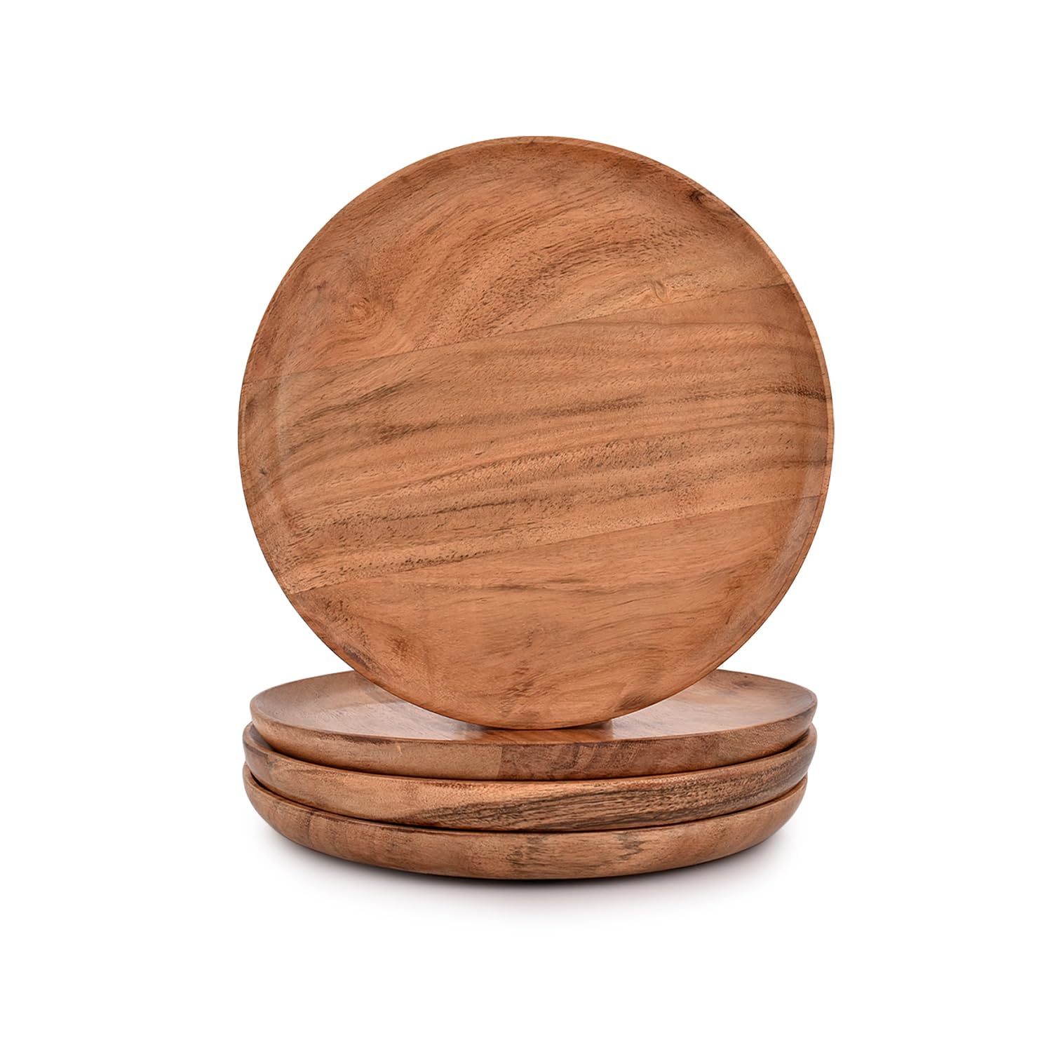 NIRMAN acacia wood dinner plates set of 4 with natural grain for everyday dining.