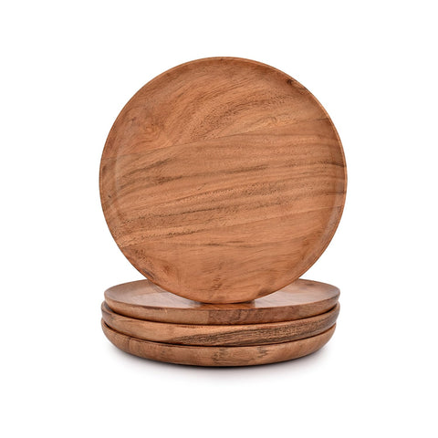NIRMAN acacia wood dinner plates set of 4 with natural grain for everyday dining.