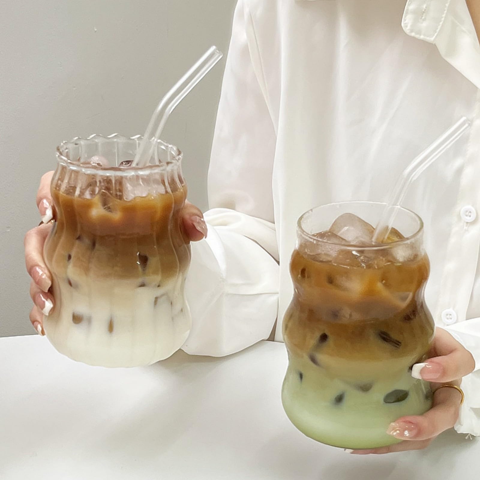 Nirvany ribbed glass cup set, two-pack for everyday use