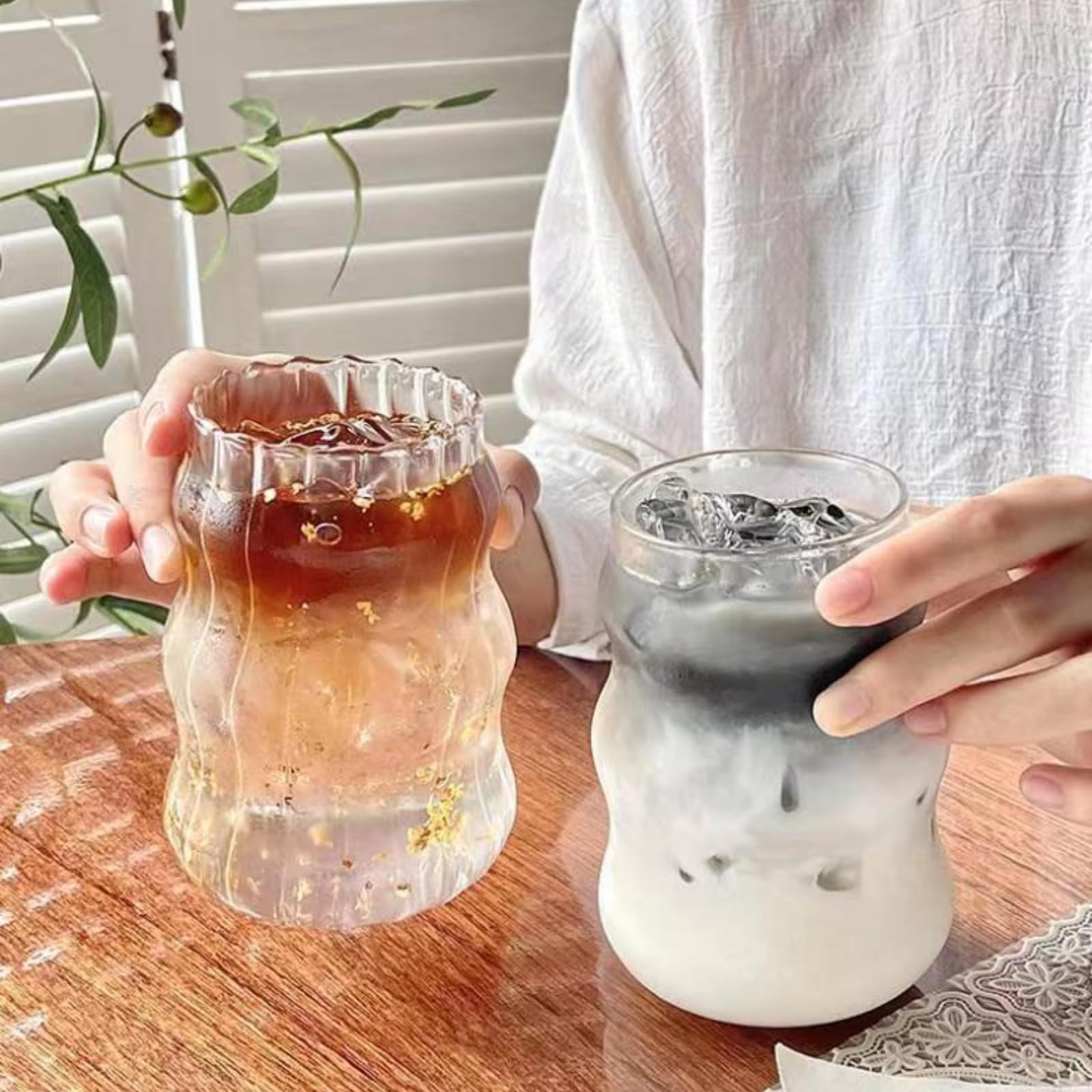 Nirvany two-pack ribbed glass cups, ideal for home bars and entertaining
