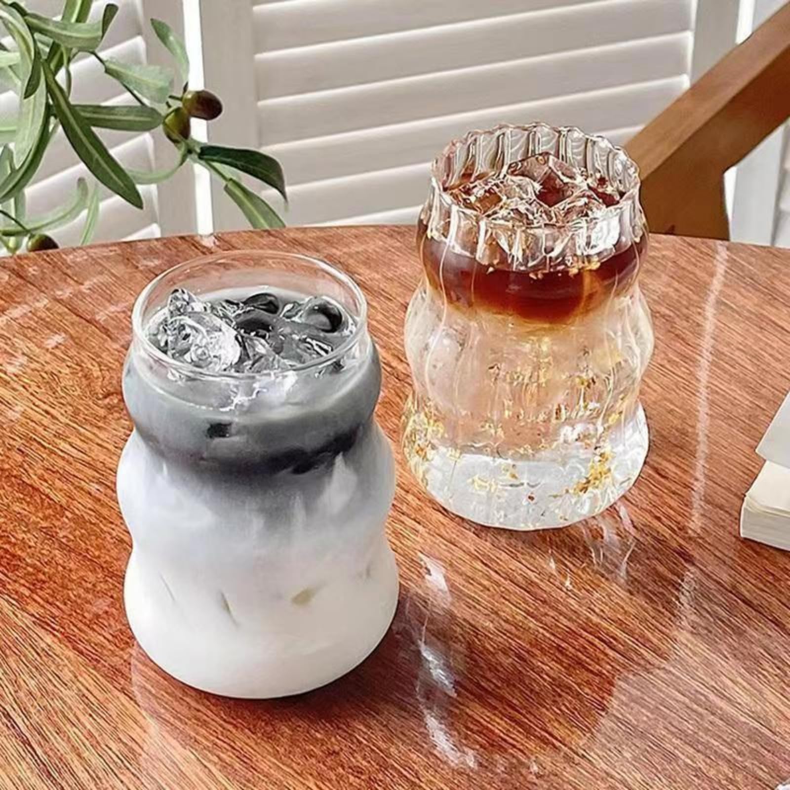 Nirvany ribbed glass cup with wide mouth, easy to clean after meals