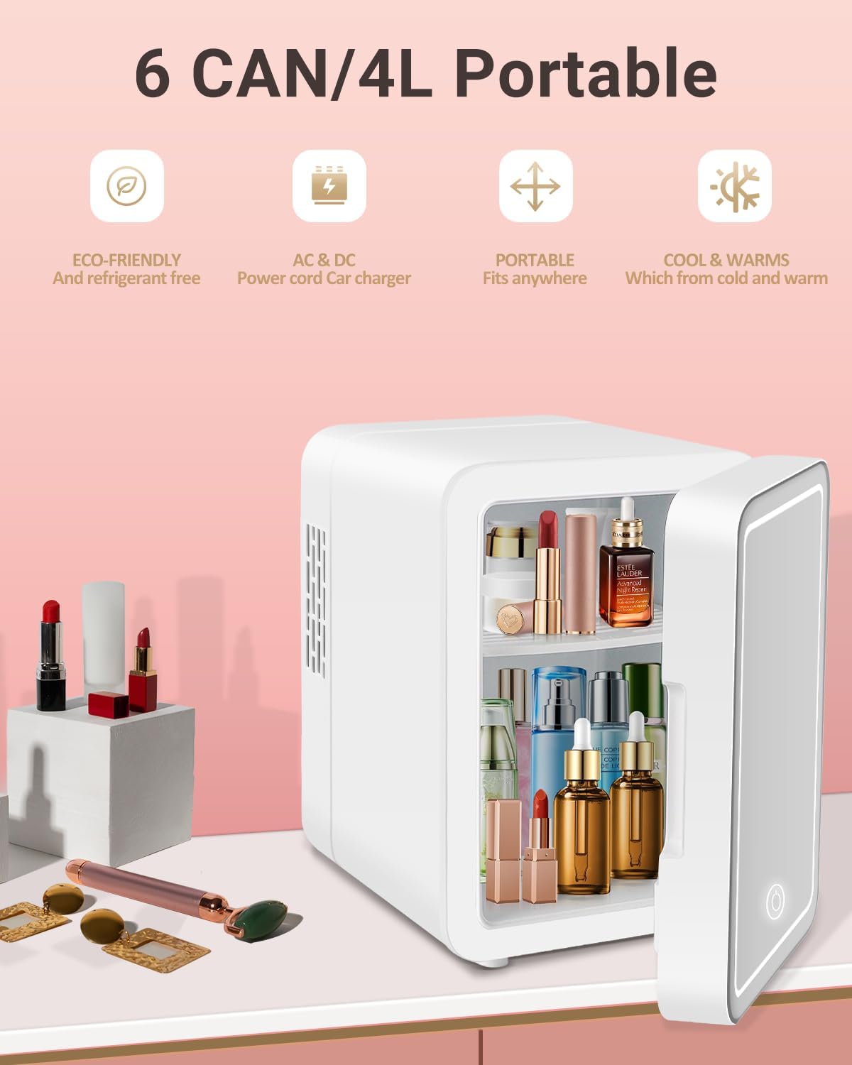 NISHCON 4-liter capacity fridge fits skincare and small snacks at once.