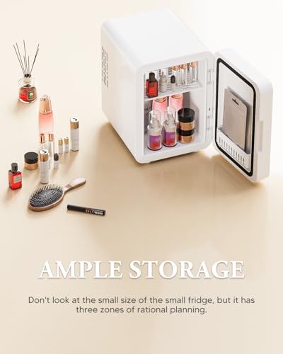 NISHCON mini-fridge three-zone layout expands storage for skincare and beverages.