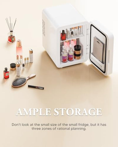 NISHCON mini-fridge three-zone layout expands storage for skincare and beverages.