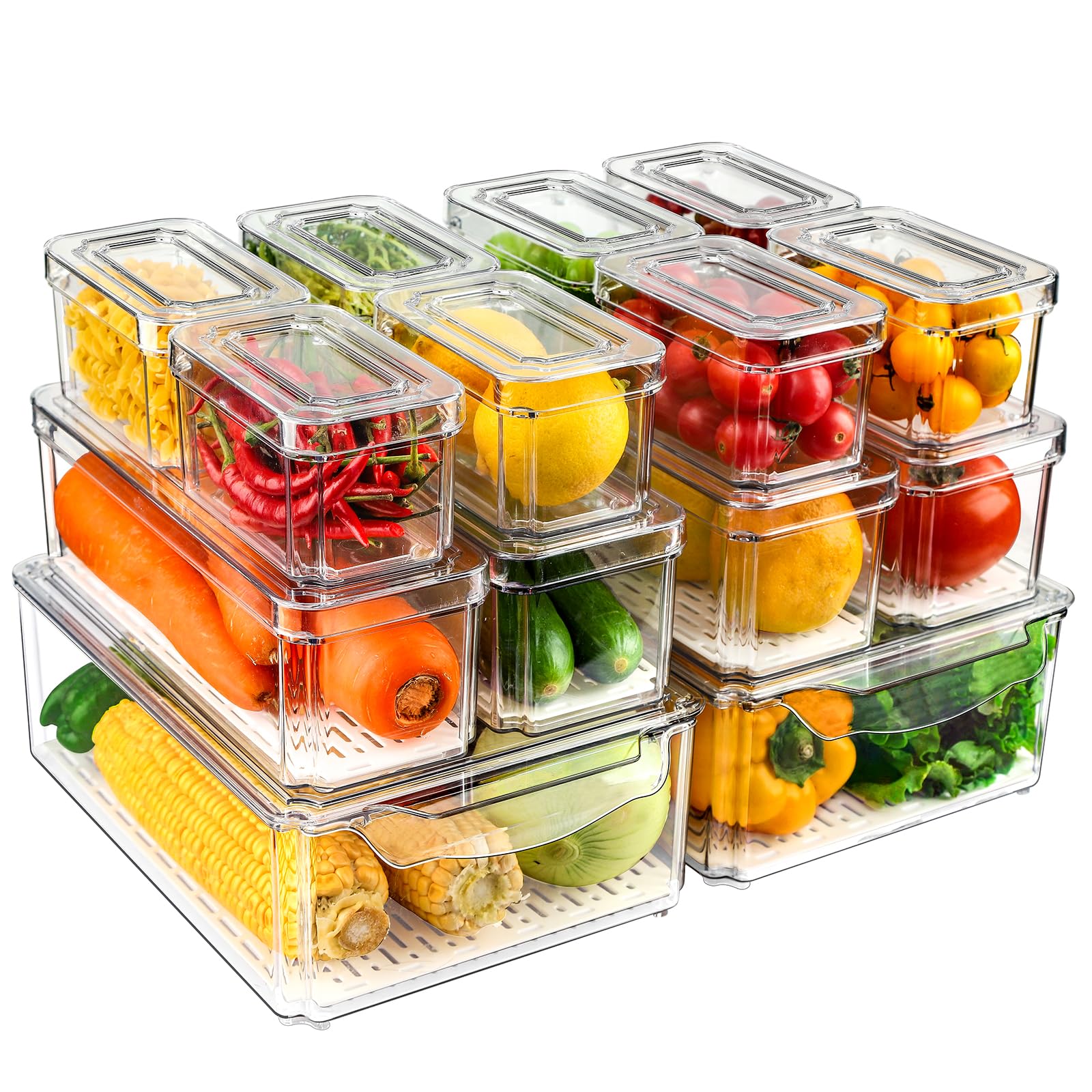 NISILIN 14-pack fridge organizers set in the fridge for easy visibility and access