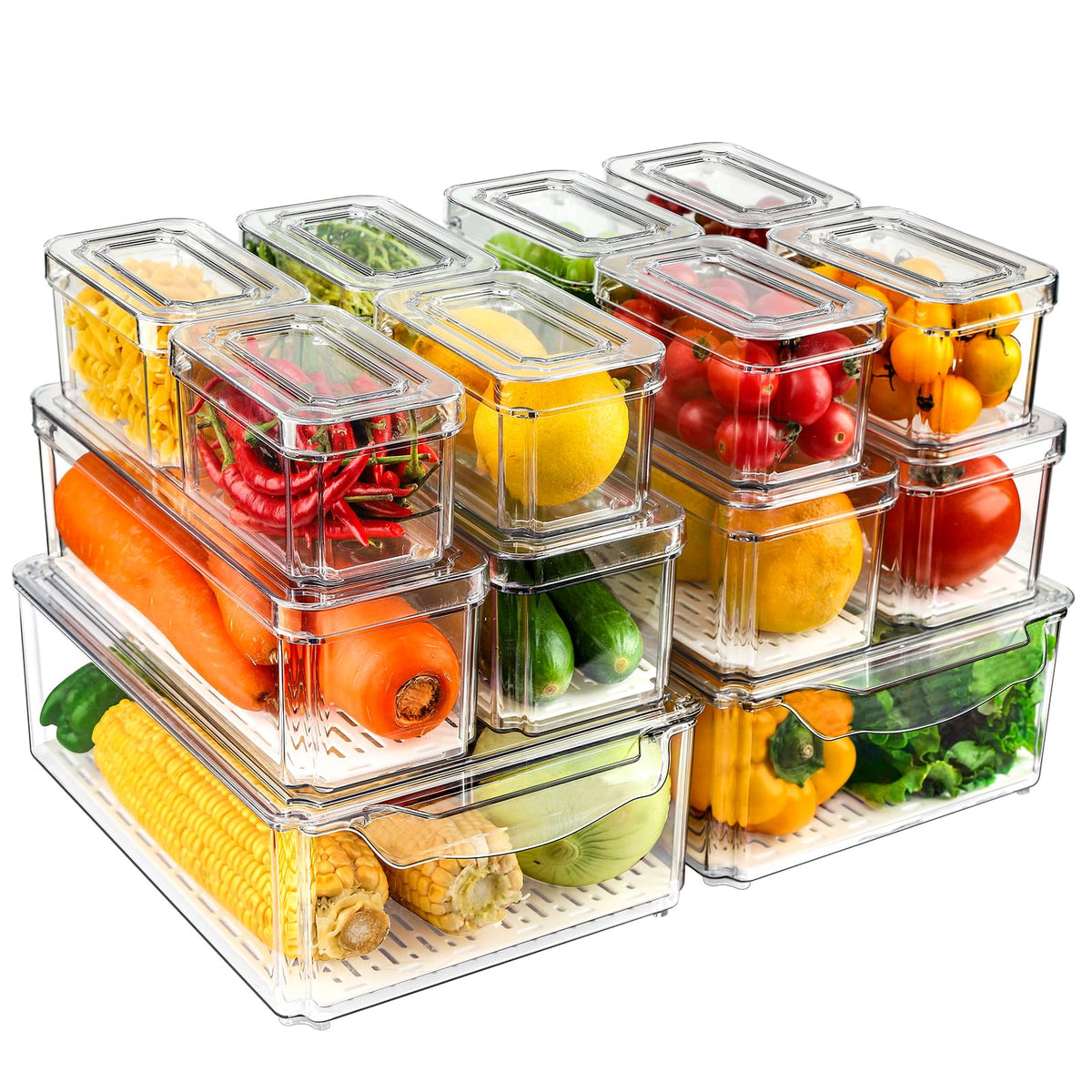 NISILIN 14-pack fridge organizers set in the fridge for easy visibility and access
