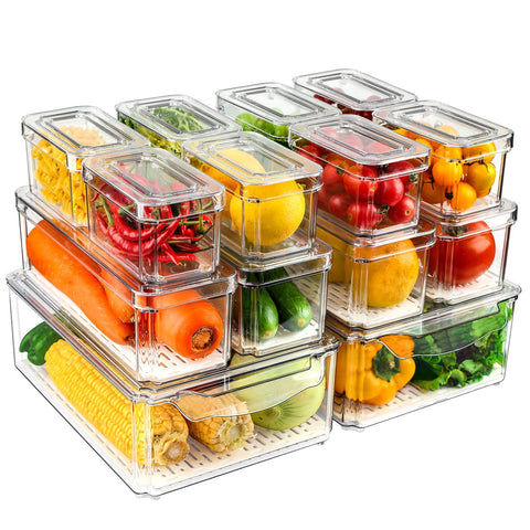NISILIN 14-pack fridge organizers set in the fridge for easy visibility and access