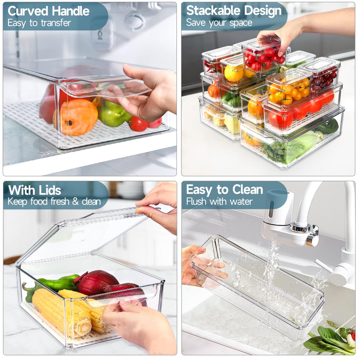 NISILIN fridge bin with drainage tray keeps produce dry after washing