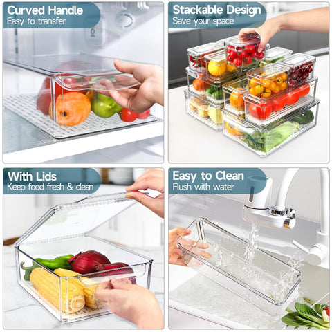NISILIN fridge bin with drainage tray keeps produce dry after washing