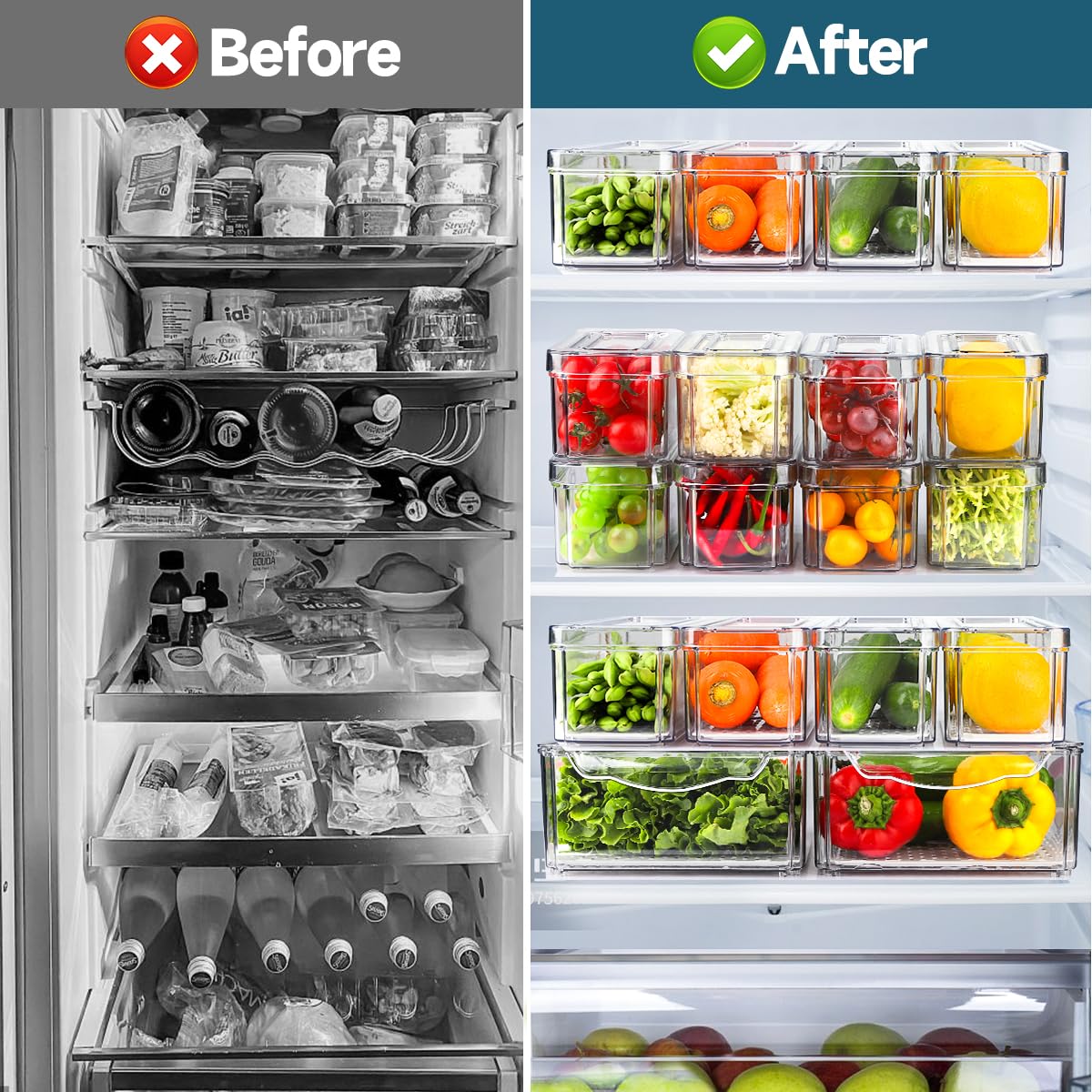NISILIN medium fridge bins ideal for cucumbers, carrots, and pasta storage