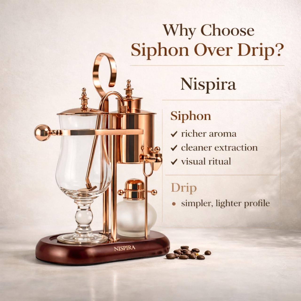 Nispira Balance Siphon copper easy clean components after brew