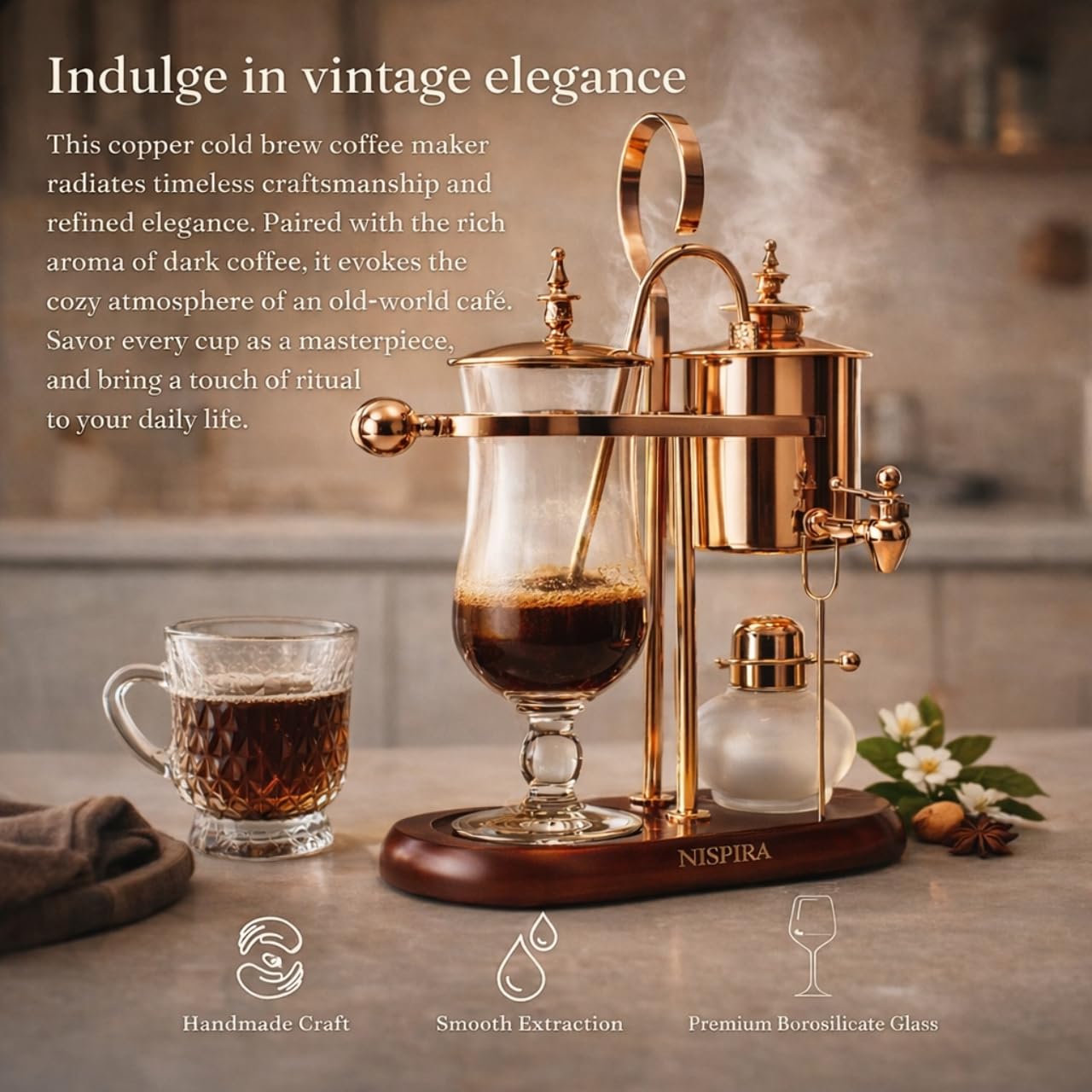 Nispira Balance Siphon copper vacuum action in use