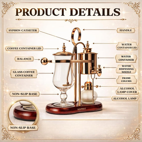 Nispira Balance Siphon copper water chamber demonstrates vacuum brewing