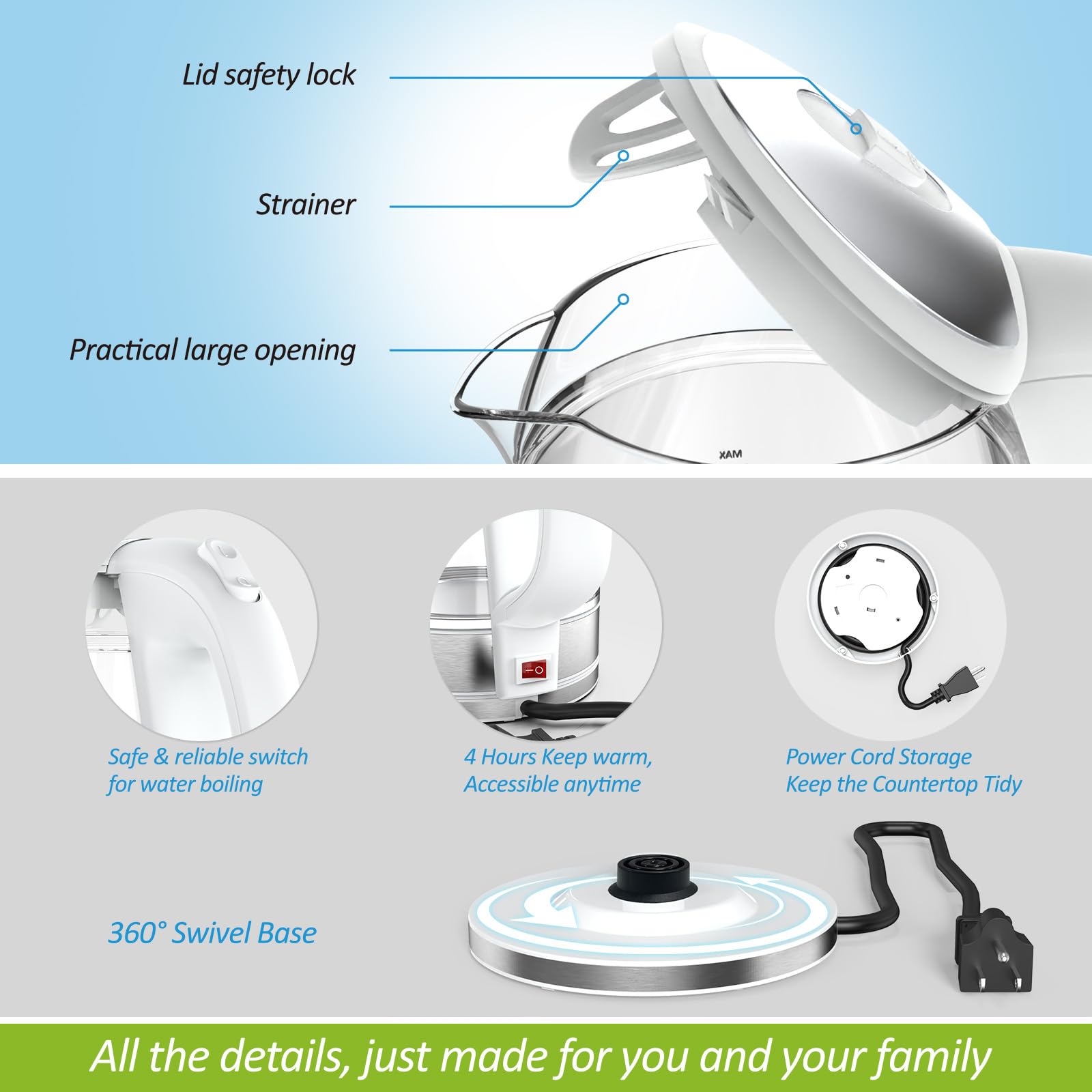 NISVITU borosilicate glass interior preserves water purity and taste.