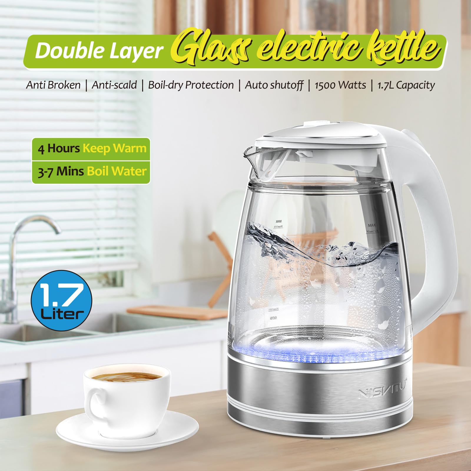 NISVITU kettle on 360° rotating base for easy cordless pouring.
