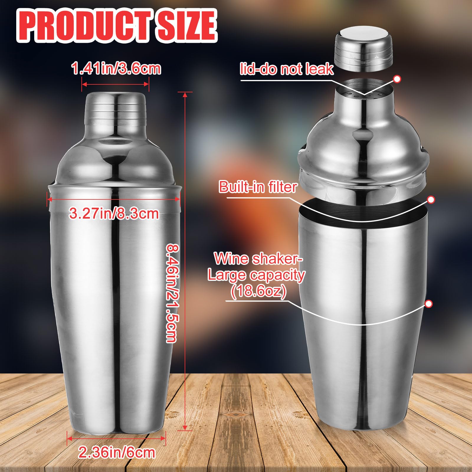 Nitial 18.6-oz stainless steel shaker close-up highlighting durable build