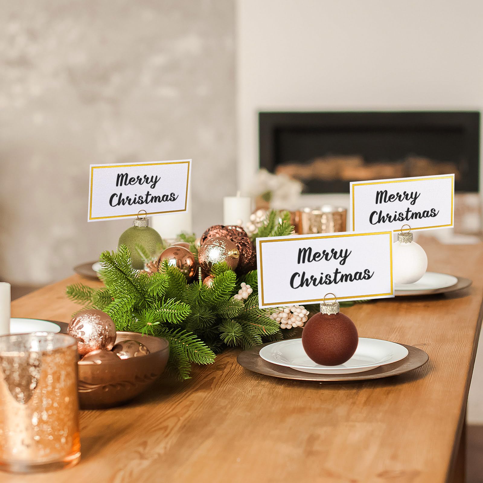 Ninitial holiday decor card holders enhance table decor beyond cards.