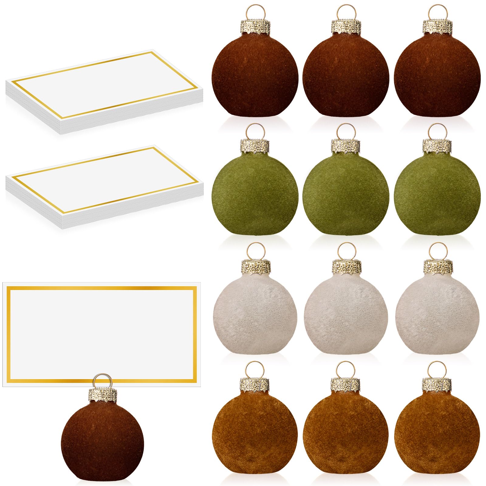 Ninitial velvet glass card-ball holder on table adds festive organization.