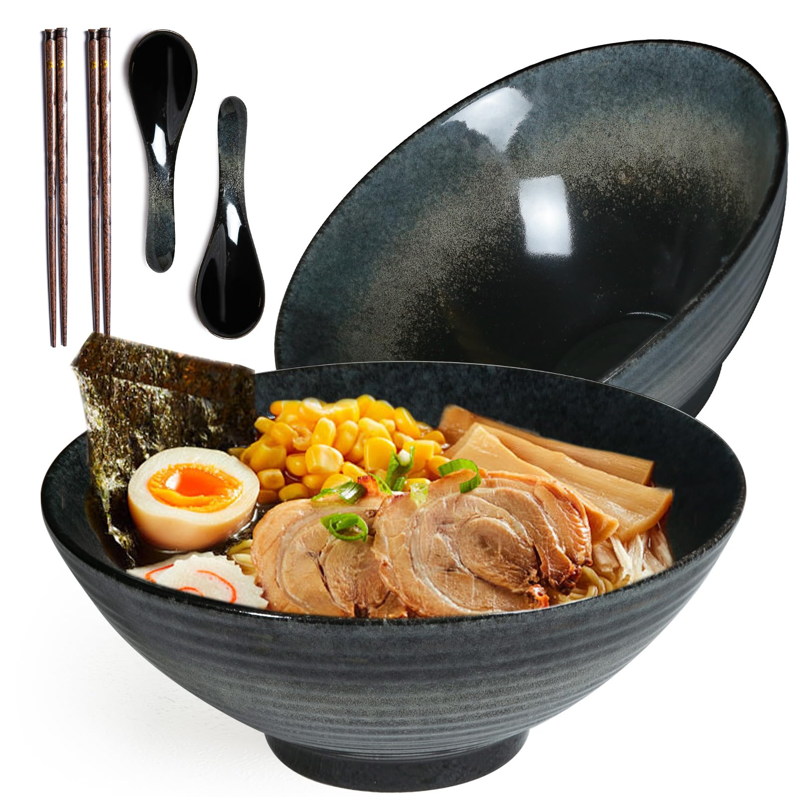 Niturceal ramen bowl 8-inch black with deep capacity for hearty portions