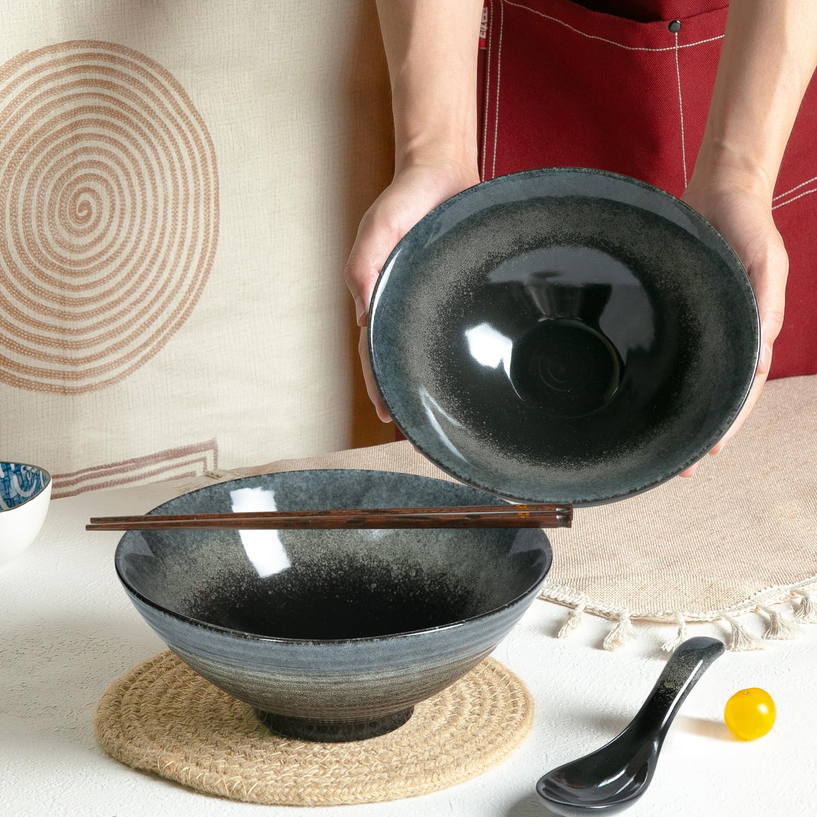 Niturceal ramen bowl microwave-safe black for quick meals