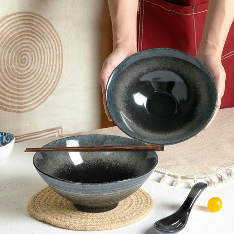 Niturceal ramen bowl microwave-safe black for quick meals
