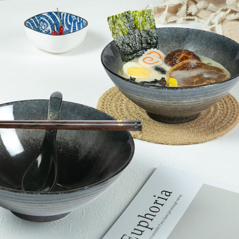 Niturceal ramen bowl stacked black, space-saving storage solution