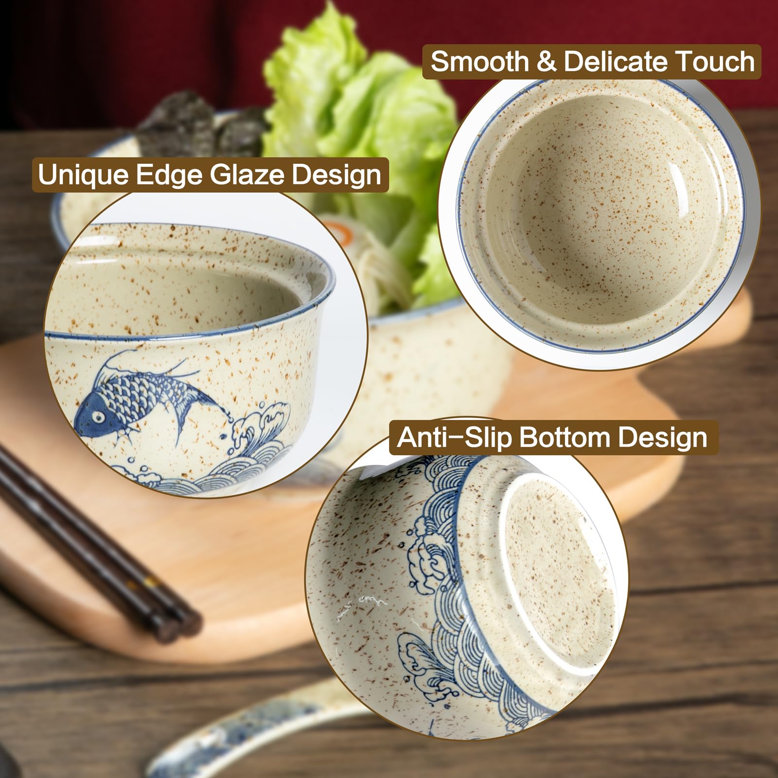 Niturceal ramen bowl wide-mouth design for easy access to noodles.
