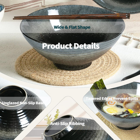 Niturceal ramen spoons and chopsticks black, included for authentic dining