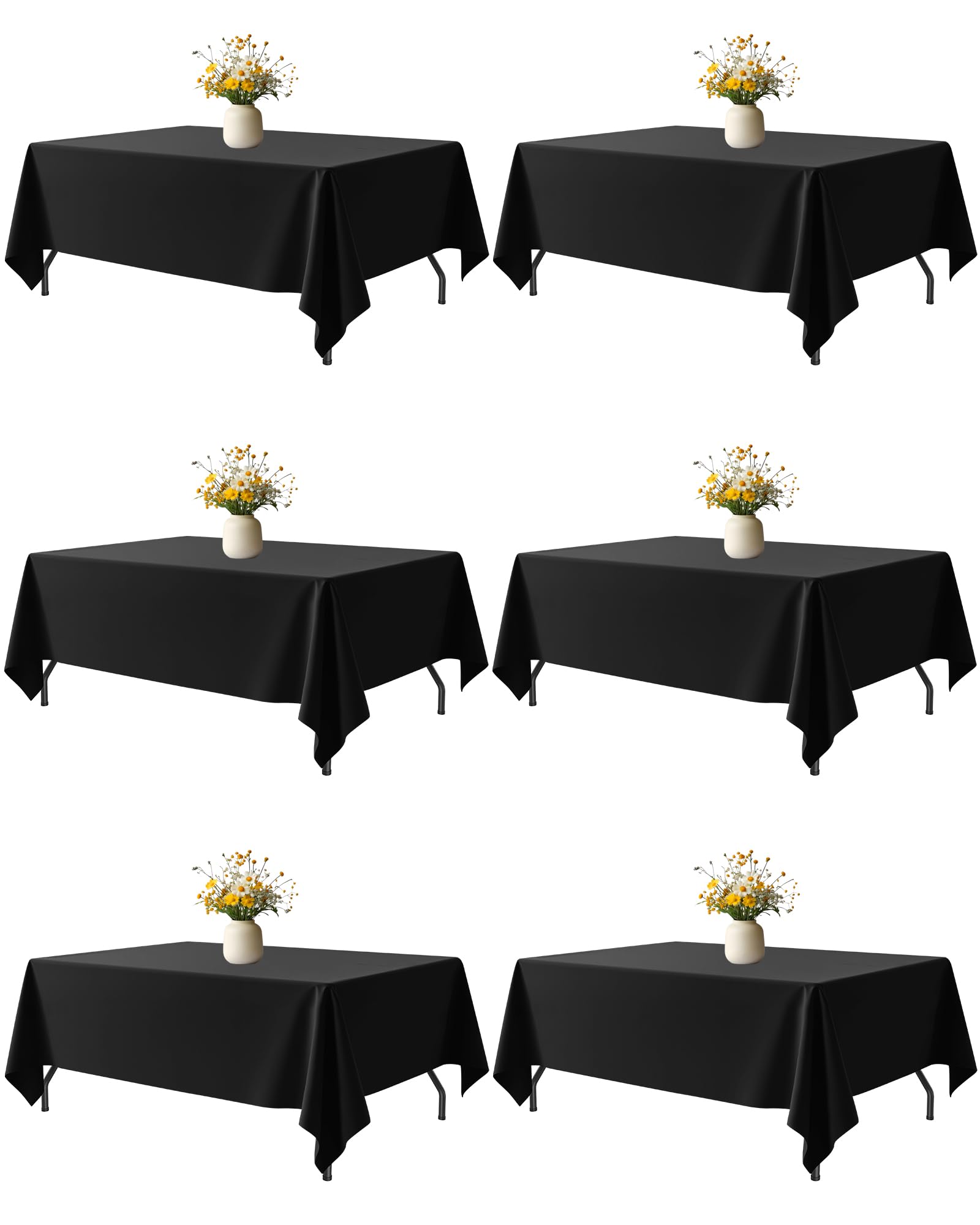 Niuara black fabric rectangle table cloth pack six, durable for parties