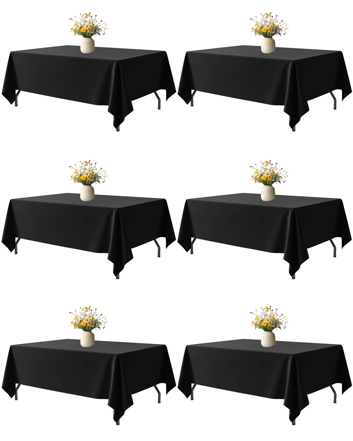 Niuara black fabric rectangle table cloth pack six, durable for parties