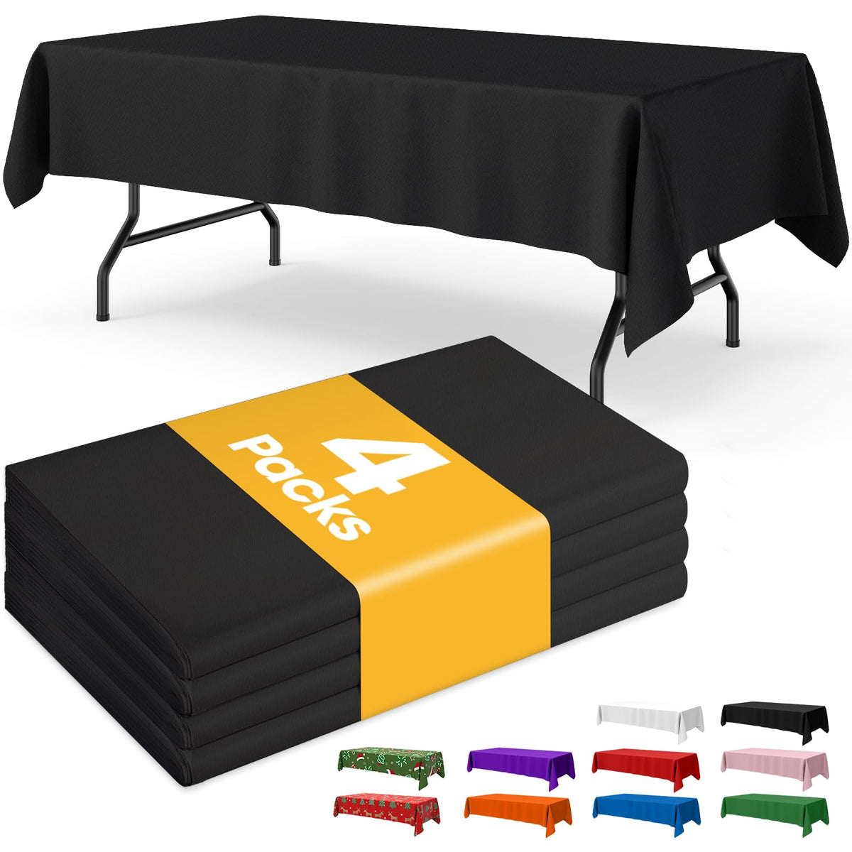 Niuara black disposable tablecloth on a 6ft rectangle table, spill protection and easy cleanup